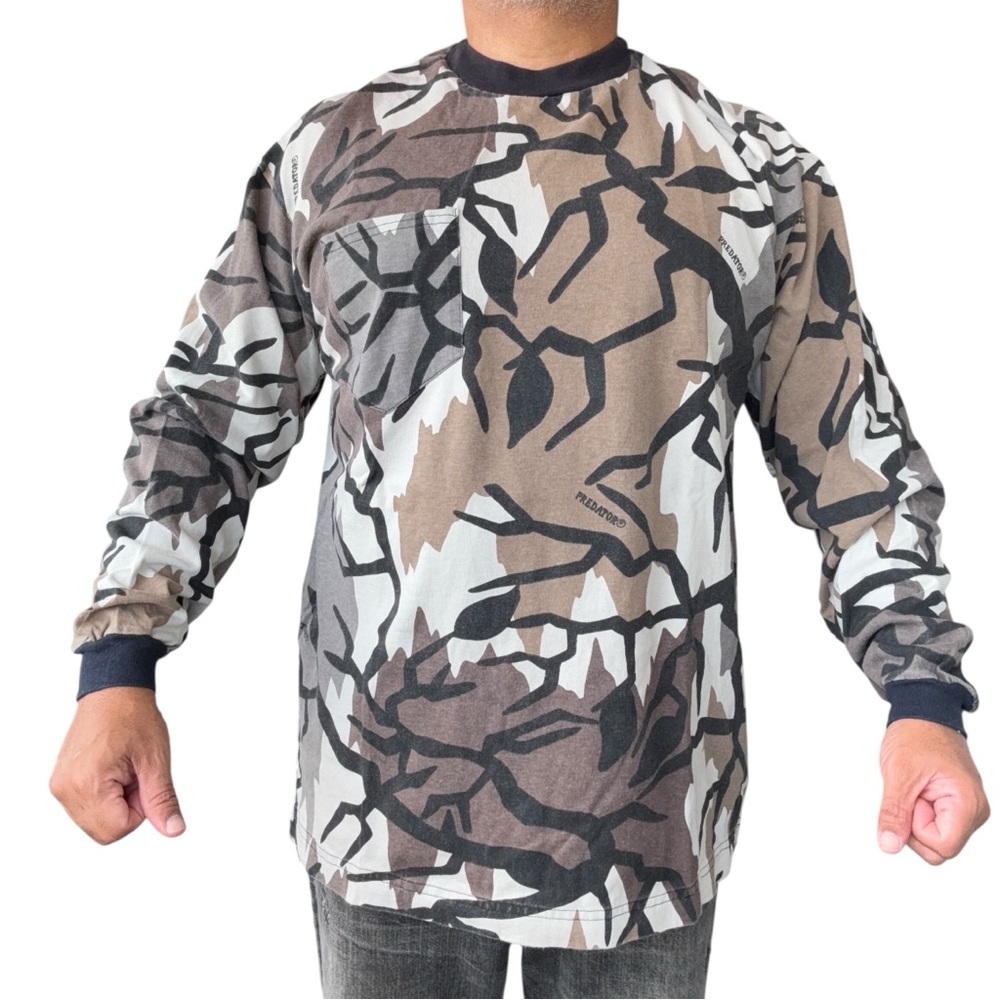Vintage 80s 90s Predator Tree Camo Long Sleeve Pocket T Shirt XL Made In USA